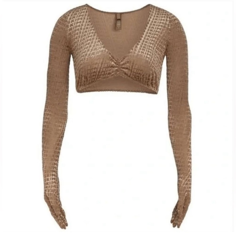 SKIMS Velvet Logo Glove Crop Top in Chai